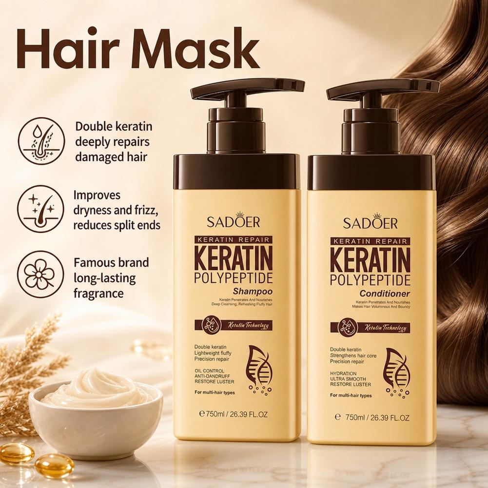 Hair Care Keratin Shampoo - Set de champú y acondicionador con